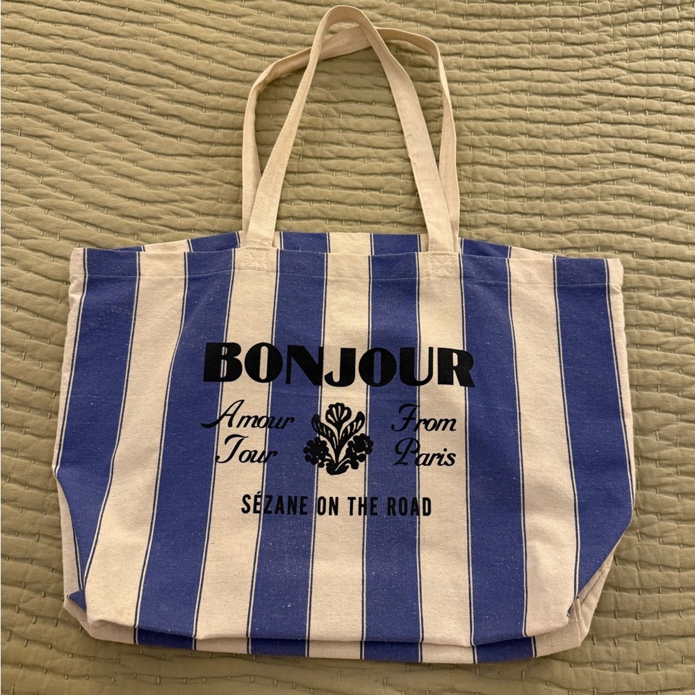 Sezane Bonjour Canvas Tote Bag